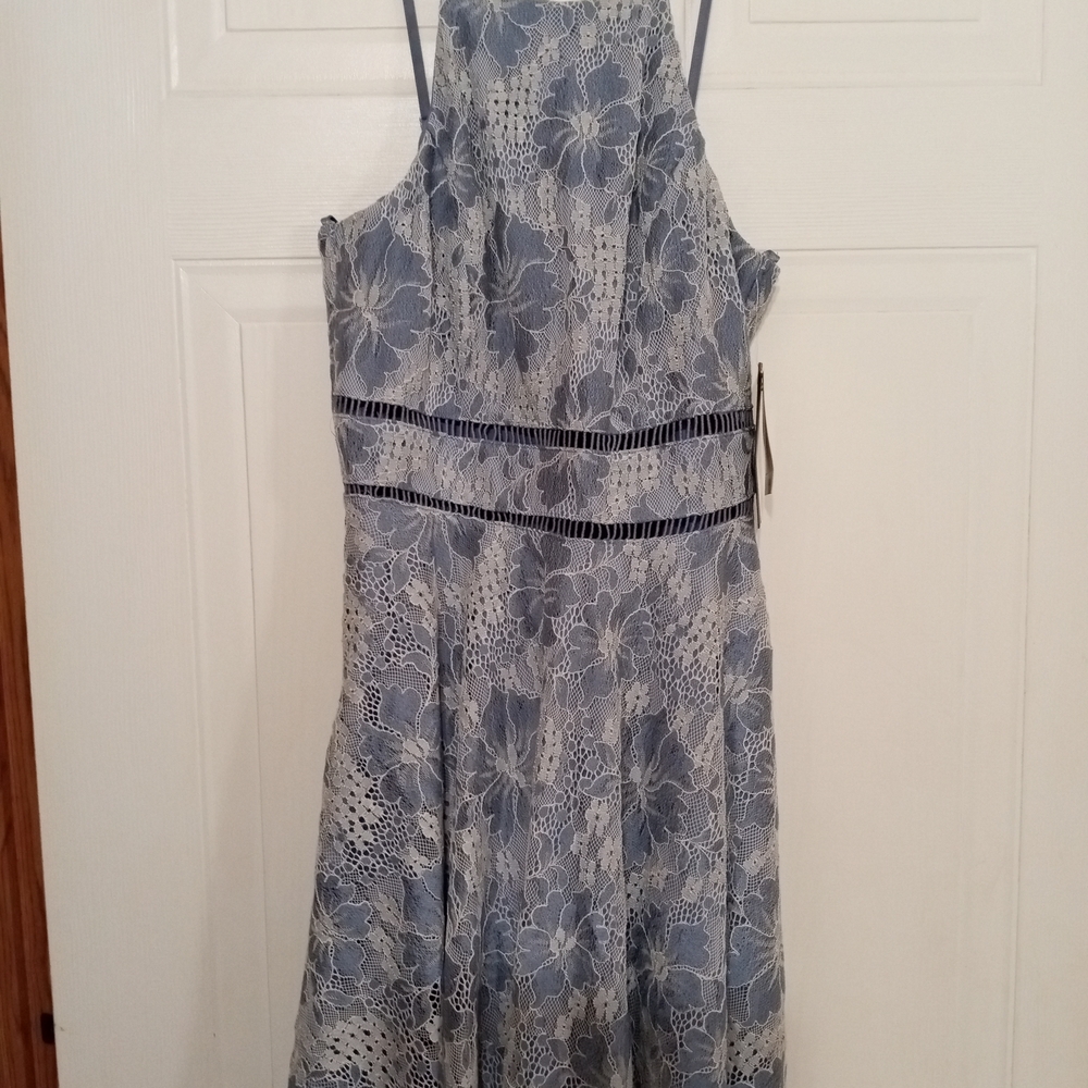 City Triangles Blue and White Lace Midi Dress